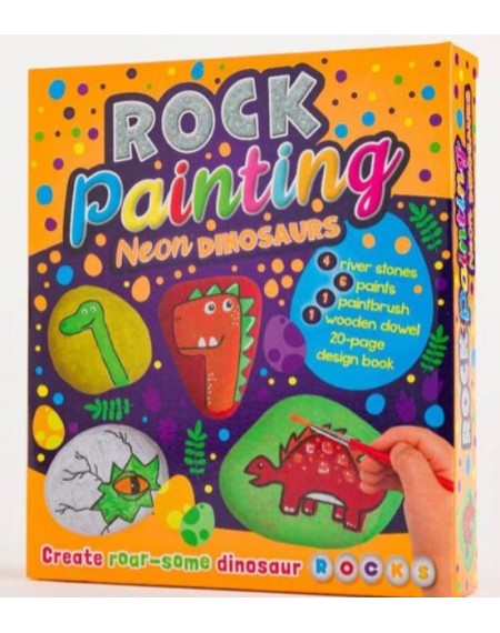 Neon Dinosaur Rock Painting