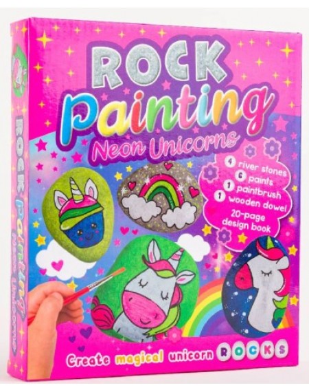 Neon Unicorn Rock Painting
