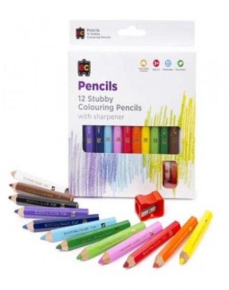 Jumbo Stubby Colouring Pencils Pack 12 & Sharpener