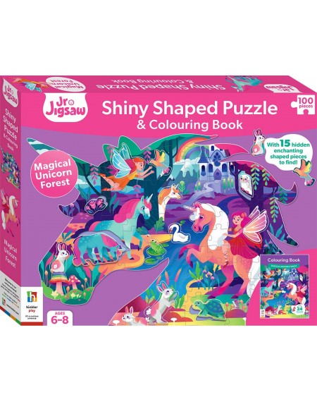 Magical Unicorn Forest Shiny Shaped Puzzle with Book