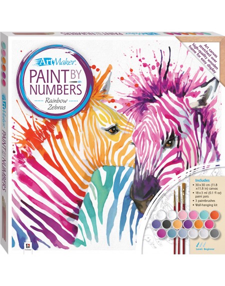 Paint by Numbers Canvas: Rainbow Zebras
